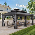 YITAHOME 12X18FT Metal Hardtop Gazebo Double Roof Canopy Galvanized Iron Aluminum Garden Gazebo Curtains Netting for Patios Backyards Decks Lawns