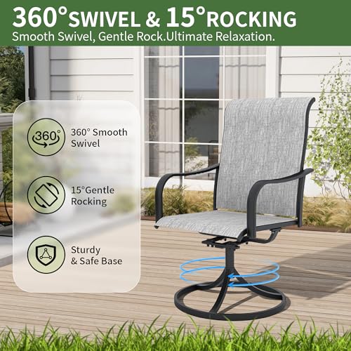 Anmutig 7-Piece Outdoor Patio Dining Set, Outdoor Furniture 6 Sling Dining Swivel Chairs and Steel Frame Slat Rectangular Table with 1.57" Umbrella Hole for Backyard, Grey