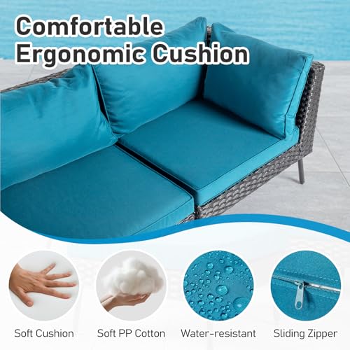 VINGLI 6-Piece Patio Furniture Set, All-Weather Wicker Outdoor Sectional Sofa with Thick Cushions, Hand-Woven Rattan Conversation Set for Garden & Backyard (Black)