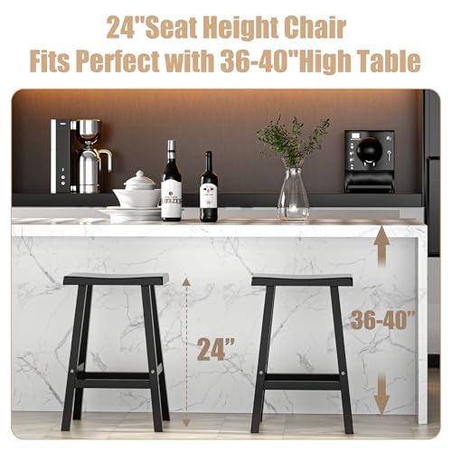 PatioZen Bar Stools Set of 2, Waterproof UV-Resistant,Durable Resin Kitchen Island Chairs for Indoor & Outdoor Use, Modern Design for Home,Bar,and Cafe (24'' Black-2)