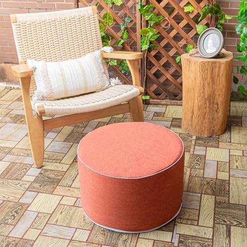 Outdoor Ottomans for Patio Pouf Waterproof Fade-Resistant Ottoman Foot Rest for Outdoor - Ottoman Chair Filled with High-Density All-in-One Foam, 20"D x 14"H Inches (Burnt Orange, Round)