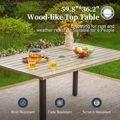SUNSHINE VALLEY 7 Piece Patio Dining Sets for 6, Outdoor Table and Chairs with Cushioned Wicker Swivel & Leg Patio Dining Chairs & Wood-Like Dining Table, Outdoor Dining Sets for Lawn Garden Backyard