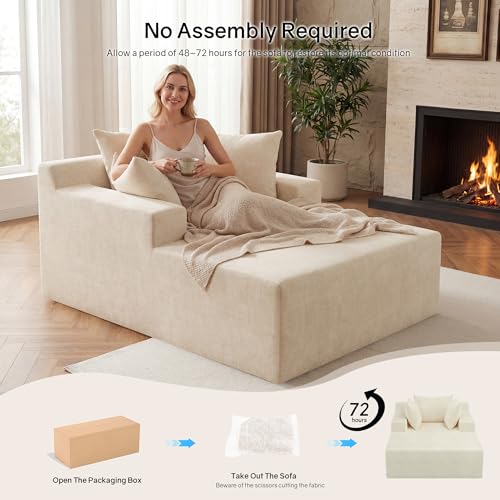 66" Chaise Lounge Chair Indoor, Oversized Boneless Lounge Chair with 3 Pillows, Chenille Cloud Reading Chair for Living Room Bedroom, Deep Seat Sleeper Couch, No Assembly Required