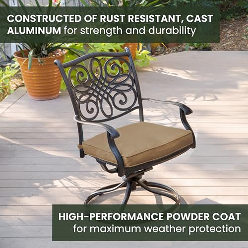 Hanover Traditions 7-Piece Patio Dining Set with 6 Swivel Rocker Chairs, Tan Cushions and Large 38"x72" Dining Table, Outdoor Dining Set for 6, Premium Weather Resistant Patio Furniture