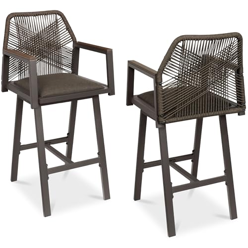 Best Choice Products Outdoor Bar Stools Set of 2, Bar Height, 360° Swivel Aluminum Frame