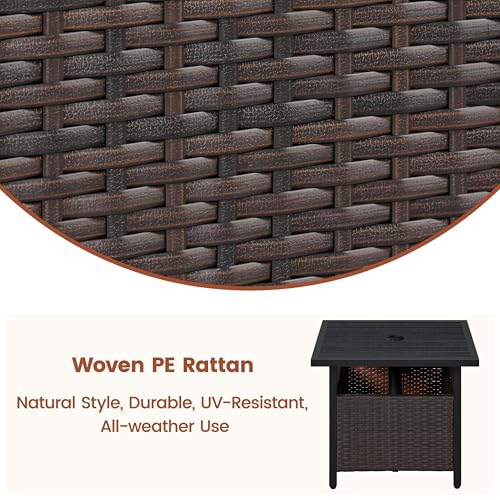 Yaheetech Outdoor Patio Side Table with 1.5" Umbrella Hole, PE Rattan Umbrella Stand, All Weather Wicker Bistro Coffee Table for Garden, Poolside, Deck, Black