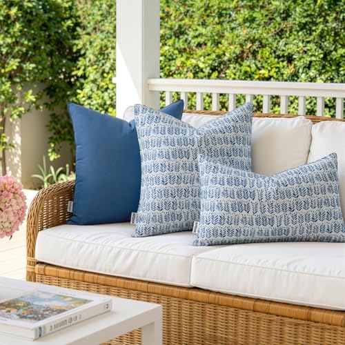 MIULEE Outdoor Pillows with Inserts Set of 2 Patio Waterproof Fade Resistant Fluffy Throw Pillows Decorative Garden Spring Natural Accent Leaves Cushion for Home Sofa Decor 18x18 Inch Royal Blue