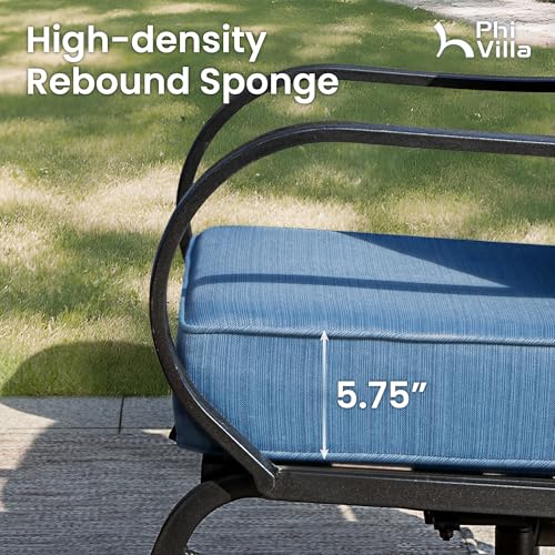 PHI VILLA Metal Swivel Patio Chairs Set of 2, High Back Steel Outdoor Chairs with 5.75" Extra Thick Cushion, 2 Pieces All Weather Deep Seat Outdoor Front Porch Seating Furniture for Deck, Peacock Blue