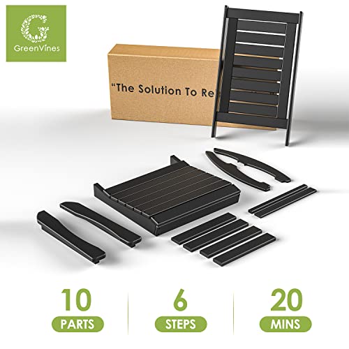 GREENVINES Outdoor Rocking Chairs | Set of 2 | Porch Rocker | HDPE Plastic | Black | Oversized Rockers | High Back | Big & Tall | Ladder Back | for Patio Outside Backyard Balcony