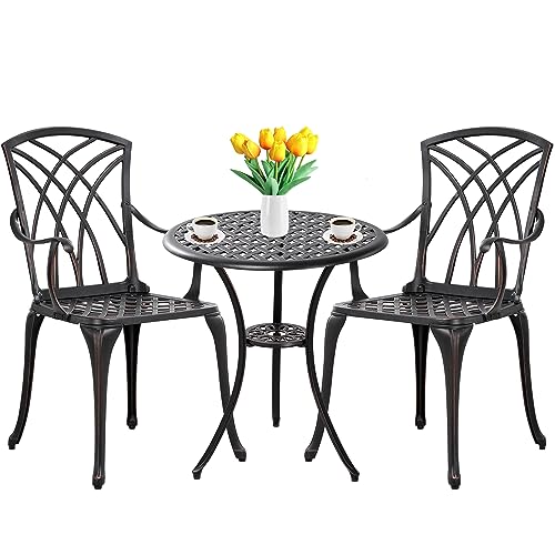Withniture 3 Piece Patio Bistro Set Outdoor Bistro Table Set Anti Rust Bistro Table and Chairs w/Umbrella Hole, Durable Patio Set for Porch, Balcony
