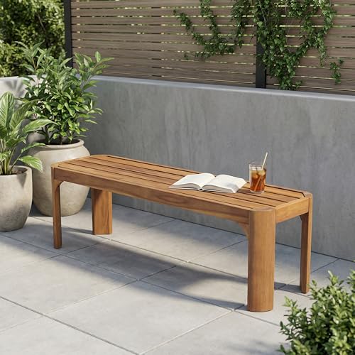 Christopher Knight Home Outdoor Acacia Wood Bench 57.25", Patio Bench Seating for 2-3 People, Solid Wood Garden Bench with Slatted Seat for Patio Deck Backyard Entryway, Teak