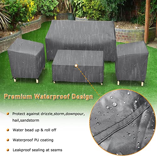 STARTWO Outdoor Waterproof Patio Furniture Covers 4-Piece Set for Chairs, Loveseat and Coffee Table, Heavy Duty 600D, Grey