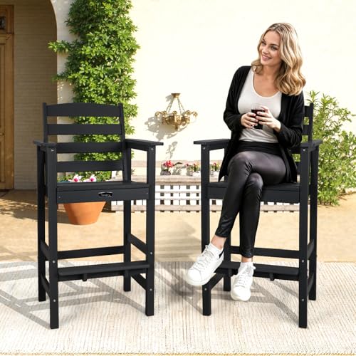 FUNBERRY Bar Height Outdoor Chair, Tall Adirondack Chair, All Weather HDPE Outdoor Bar Chairs for Bistro Patio Balcony