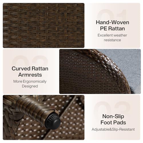 Tribesigns Outdoor Wicker Loveseat with 5.5'' Thick Cushions, 2-Seater Patio Sofa with 26.8'' Deep Seat, All-Weather Patio Wicker Loveseat for Porch, Deck, Backyard, Poolside, Gray/Brown