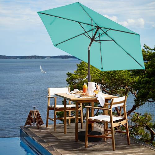 JEAREY 7.5FT Patio Umbrella Market Table Umbrella with 6 Sturdy Ribs, Push Button Tilt/Crank Outdoor Umbrella for Garden, Deck, Backyard, Pool, Peacock Blue