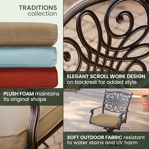 Hanover Traditions 7-Piece Patio Dining Set with 6 Swivel Rocker Chairs, Tan Cushions and Large 38"x72" Dining Table, Outdoor Dining Set for 6, Premium Weather Resistant Patio Furniture