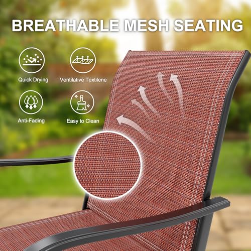 Outdoor Swivel Bar Stools Set of 2, Bar Height Patio Chairs with High Back & Armrest, All-Weather Textilene Fabric 360° Swivel Tall Barstools for Patio, Deck, Backyard, Garden