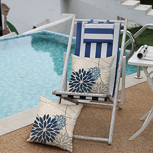 Blue and Gray Floral Pillow Covers 18x18 Set of 2 Outdoor Waterproof White Colored Decorative Throw Pillows Summer Pillowcase Polyester Cushion Case Decor for Couch Patio Funiture Garden Porch 01B18