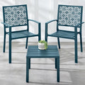 Best Choice Products 3-Piece Outdoor Bistro Set, Stackable Modern Steel Furniture for Porch, Garden w/ 2 Chairs, Table, Geometric Decor - Peacock Blue