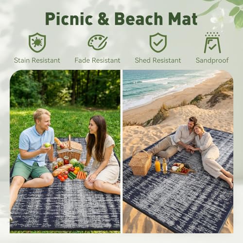 MontVoo Outdoor Rug Waterproof 5x8 ft Outdoor Patio Rug Mat Reversible Plastic Straw Outside Rug Carpet Outdoor Rugs for RV Camping Picnic Beach Balcony Porch Deck