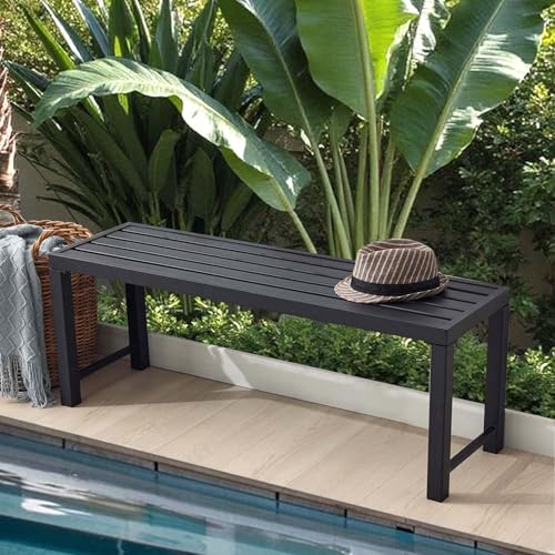 Stabrech Black Outdoor Backless Bench for Garden, Set of 2, Metal Outdoor Bench Weatherproof, Patio Benches for Outdoors, Benches Seat for Backyard, Porch, Plant Stand and Holder