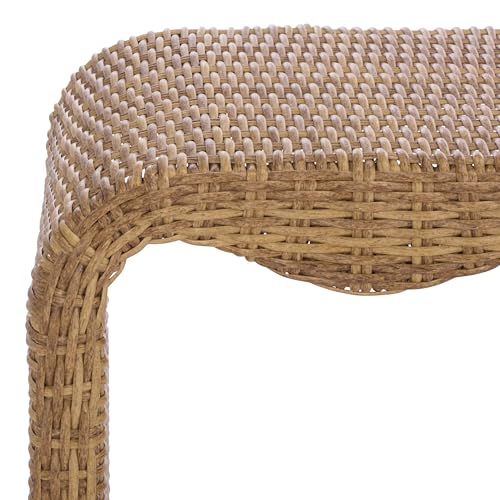 SAFAVIEH Couture Outdoor - Lynsee Natural Faux Wicker Patio Bench, Handwoven Rattan-Style Outdoor Seating with Stainless Steel Frame, Fully Assembled, 60" W x 20" D x 20" H (CPT2113A)