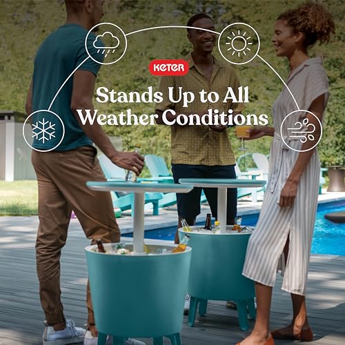 Keter Modern Cool Bar Outdoor Patio Furniture and Hot Tub Side Table with 7.5 Gallon Beer and Wine Cooler, Teal