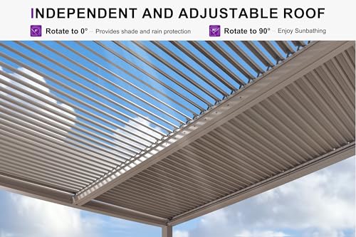 PURPLE LEAF Louvered Pergola 10' × 13' Outdoor Hardtop Gazebo Adjustable Aluminum Sun Shade for Deck Garden Backyard Patio Retractable Roof Canopy