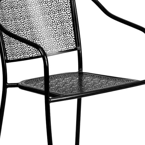 Flash Furniture Commercial Grade Black Indoor-Outdoor Steel Patio Arm Chair with Round Back