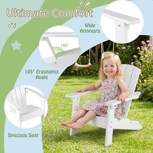 Giantex Kids Adirondack Chair, All-Weather HIPS Children's Outdoor Chair w/Ergonomic Design, Toddler Lawn Chairs for Age 3-8, Kids Beach Chair for Garden Patio Backyard (2,White)