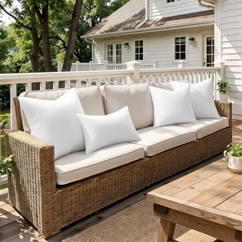 MIULEE Outdoor Pillow Inserts 18x18 Pack of 4 Waterproof Throw Pillow Inserts Decorative 100% Virgin Fibers Filling for Patio Sofa Couch