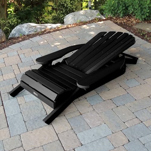 highwood Hamilton Made in the USA Folding and Reclining Adirondack Chair, Adult Size, Black