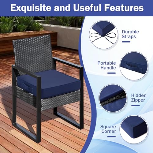 IASEAHK Patio Chair Cushions, 19" x 19" x 3" Outdoor Chair Cushions Set of 4, Waterproof Outdoor Cushions for Patio Furniture, Outdoors Seat Cushions Set of 4 with Handle and Ties, Navy Blue