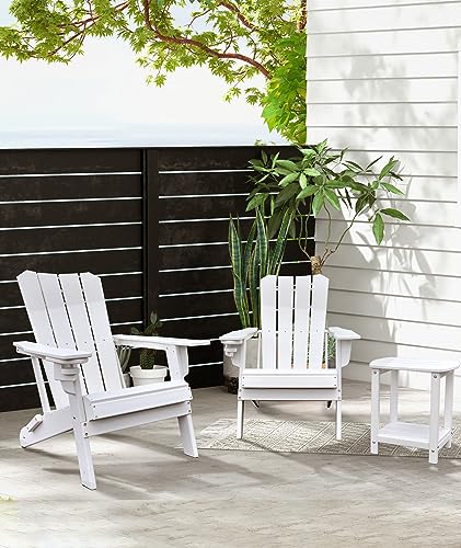 Adirondack Square Outdoor Side Table,2-Tier Storage Patio Side Table, HDPE End Tables for Backyard Pool Porch Garden Lawn