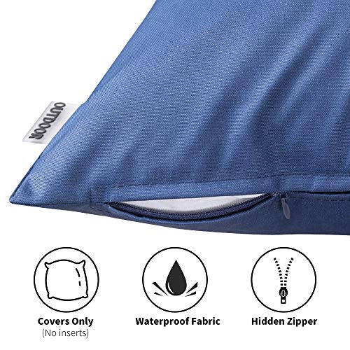 MIULEE Pack of 4 Decorative Outdoor Waterproof Summer Pillow Covers Square Garden Cushion Cases PU Coating Throw Pillow Cover Shell for Patio Tent Park Couch 18x18 Inch Navy Blue