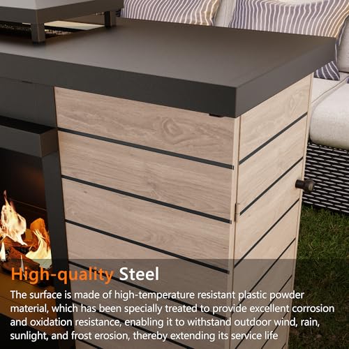 63.0''x37.6'' Outdoor Propane Fireplace, 50,000 BTU Vent-Free Gas Heater, CSA Certified Grey & Black Weather-Resistant Steel, Realistic Ceramic Logs, Rain Cover Included