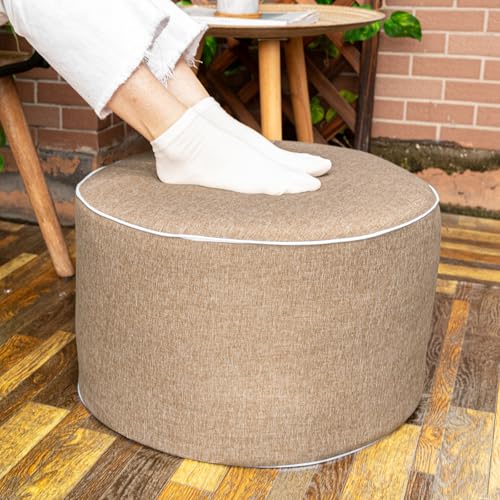 AbunHeri Outdoor Ottoman Outdoor Ottomans for Patio 20x12 Inches Modern Lightweight Foam Stuffed Pouf Outdoor Footstool Footrest Foot Stool Waterproof (Coffee)