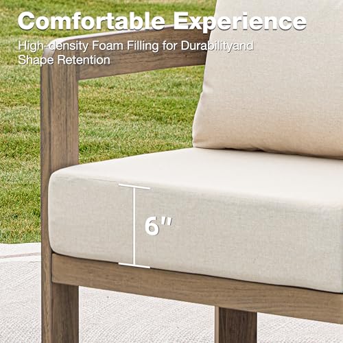 COMLAX FIELD Aluminum Outdoor Patio Sofa, 3-Seat All-Weather Metal Modern Couch with Washable Thick Cushion for Garden/Backyard/Porch, Beige
