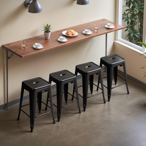 Furmax 24 Inch Metal Bar Stools Set of 4, Counter Height Bar Stools Height High Backless Stools Industrial Stackable Bar Chairs for Dining Room Kitchen Indoor Outdoor Stools Bar Chairs (Black)