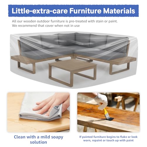 Soleil Jardin 4 Piece Acacia Wood Patio Furniture L-Shaped Outdoor Sectional Sofa Set with Coffee Table, FSC Certified Conversation Set with Built-in Side Table and Grey Cushions for Garden