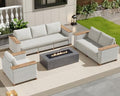 PaPaJet 6-Piece Wicker Patio Furniture Set with Solid Wood Armrest, Outdoor Patio Set with Thick Legs, UV-Resistant Modular Outdoor Sectional Sofa for Backyard, Porch, Garden