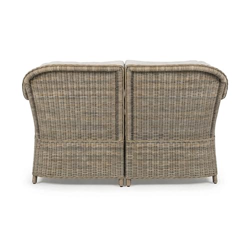 Martha Stewart Lily Pond Indoor-Outdoor Patio Loveseat in Weathered Gray Rattan Wicker with All-Weather Gray Back and Seat Cushions, 300 Lb. Static Weight Per Seat