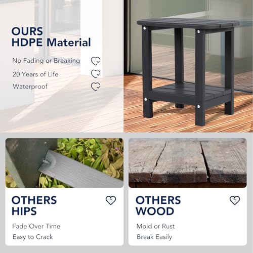 nalone Adirondack Side Table 16.5" Outdoor Side Table HDPE Plastic Double Adirondack End Table Small Table for Patio (Black)