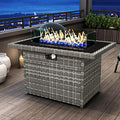 KHOLH 44 Inch Propane Gas Fire Pits Table for Outside Patio, 60000 BTU Rectangular Outdoor Wicker Rattan Fire Pit with Glass Wind Guard