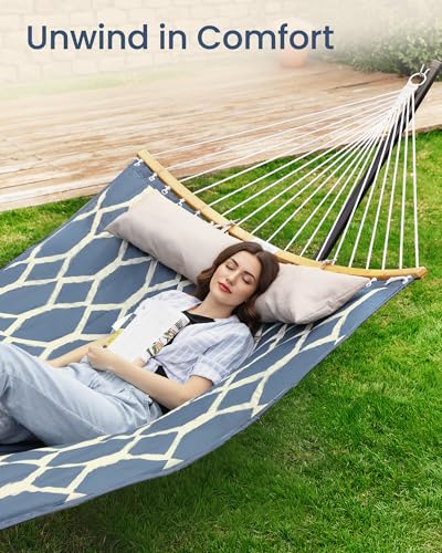 SONGMICS Hammock, Quilted Double Hammock with Padded Pillow, 78.7 x 55.1 Inches, 495 lb Weight Capacity, Portable for Outdoor Relaxation, Garden, Patio, and Camping, Blue UGDC034I02V1