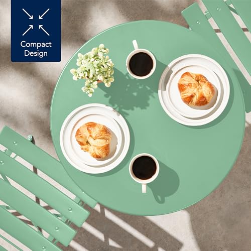 Best Choice Products 3-Piece Bistro Set, Space Saving Folding Design, Solid Steel, Outdoor Patio Furniture Set w/ 2 Chairs, Bistro Table - Sage