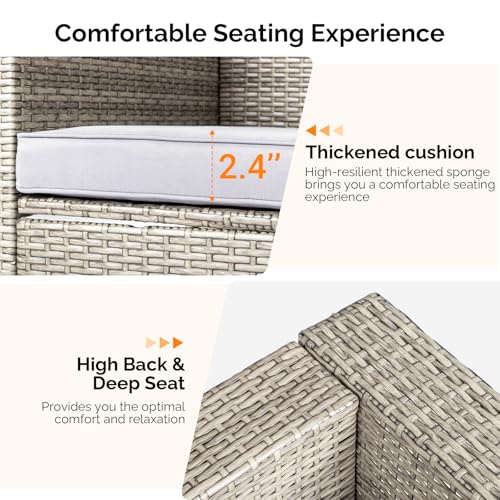 VINGLI 6 Pieces Wicker Patio Furniture Set, Outdoor Sectional Furniture Patio Conversation Set Space-Saving Design with Ottomans and Coffee Table for Garden,Poolside, Backyard(Grey)