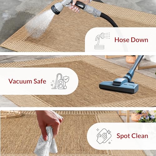 Nuloom Asha Light Brown/Ivory, 8' x 10', Casual, Striped Border, Soft and Cozy, High Traffic, Stain Resistant, Easy Clean, Durable Area Rug for Indoor/Outdoor Patio, Deck, Porch, Garden, Courtyard