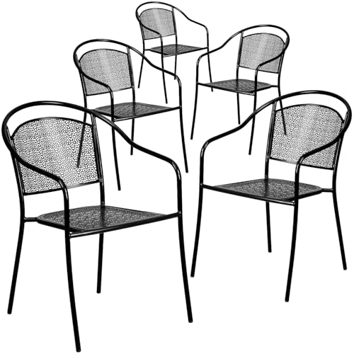 Flash Furniture Commercial Grade Black Indoor-Outdoor Steel Patio Arm Chair with Round Back