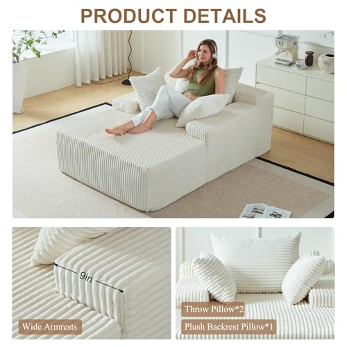 Chicc Hues 67 Inch Chaise Lounge Chair Indoor, Oversized Upholstered Boneless Sofa Bed, Corduroy Deep Seat Sleeper Couch Reading Chairs, Comfy Cloud Sofas Couches for Living Room,